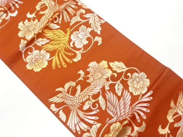 リサイクル　花唐草に鳥模様織出し袋帯